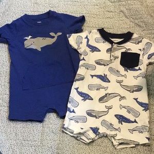 🐳 Carter’s Baby Boy Rompers, 12 months set of two
